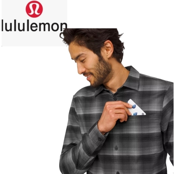 LULULEMON Masons Peak Flannel Size X-Large Shade Plaid Black Battleship like new - Picture 6 of 10
